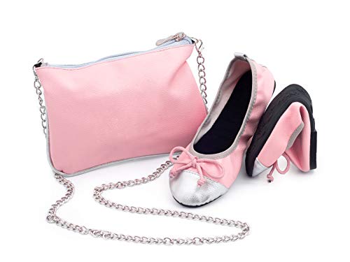 CATMOTION Scarpe comode Pieghevoli in Borsa per Ragazze, Scarpe da Ballerina, Scarpe da Festa, Scarpe tascabili, Ballerine Pieghevoli con Borsa a Marsupio (Pink Fairy, Numeric_33)