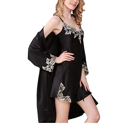 Chemise de nuit en soie Valin luxe : ensemble 2 pièces avec dentelle élégante