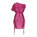 One Shoulder Sequin Dress for Women Sparkly Bodycon Cocktail Knot Party Dresses Ruched Fashion Formal Evening Gowns S-2XL Hot Pink