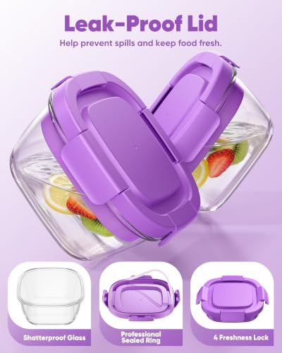 Image of Canfanni Glass Salad Container, 56oz Bowl with Airtight Lids, Tray, Fork