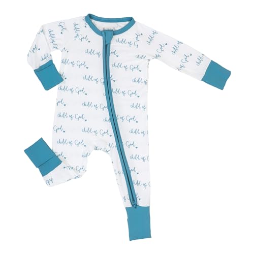 LollyBanks Baby Pajamas Soft Infant Sleepers with 2-Way Zipper 95% Viscose from Bamboo and 5% Spandex Long Sleeve Baby Romper Stretchy Sleepers for Boys 6-12 Months (Blue Christian Child of God)