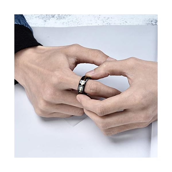 King Will NATURE Mens 8mm Black Tungsten Carbide Wedding Ring Black and Gold Foils Inlay Beveled Edge Polished Finish Wedding Band 10 - Image 6