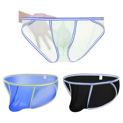 ZONBAILON Men's Briefs Dual Pouch Ice Silk Underwear See Through Thin Breathable Sexy Panties