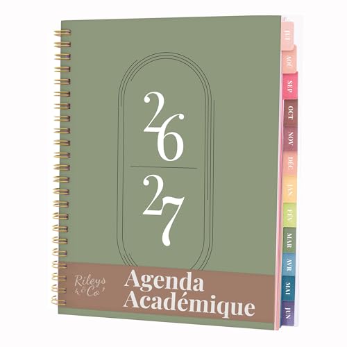 Rileys Agenda 2026 2027, Agenda Scolaire & Professionnel, Planificateur Journalier, Hebdo & Mensuel, Carnet, Reliure Double Spirale, Juil 2026–Juin 2027 (20 x 15 cm,...