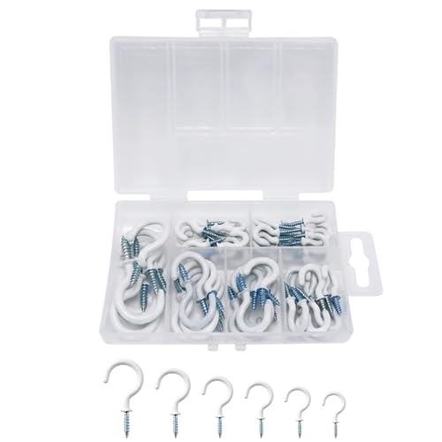 gsgfuis 70 Stück Schraubhaken Deckenhaken aus weißem Kunststoff Hakenschrauben Set für Tassen Schlüssel Blumentöpfe Küche & Garten