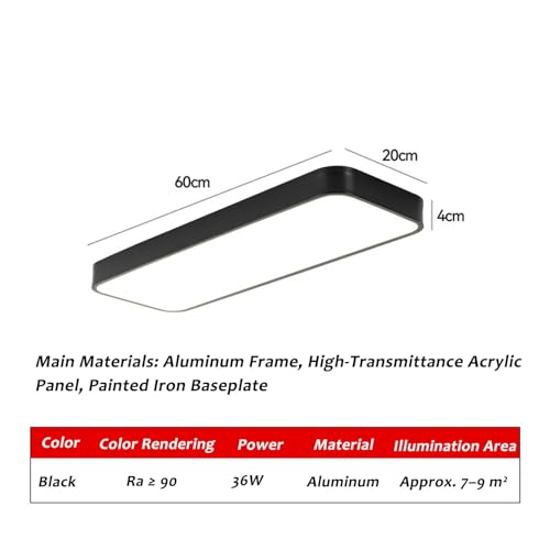 36W LED シーリングライト 長尺超薄型 厚さ1.6インチ 高輝度 3色調切替 3000K/4000K/6000K 寝室 キッチン 廊下 クローゼット 屋内照明(6pcs,27w) [5]