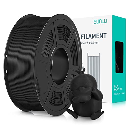 SUNLU Filament PLA mat 1,75 mm noir, filament pour imprimante 3D avec surface mate, filament Neatly Wound, facile Ã  utiliser, bobine de filament PLA de 1 kg pour imprimante 3D FDM, noir