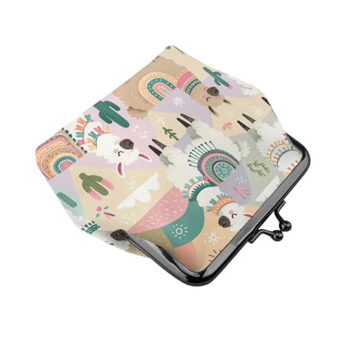 Pu Leather Buckle Coin Purse Llama-Cactus Girls Kiss-Lock Change Purse Wallets3