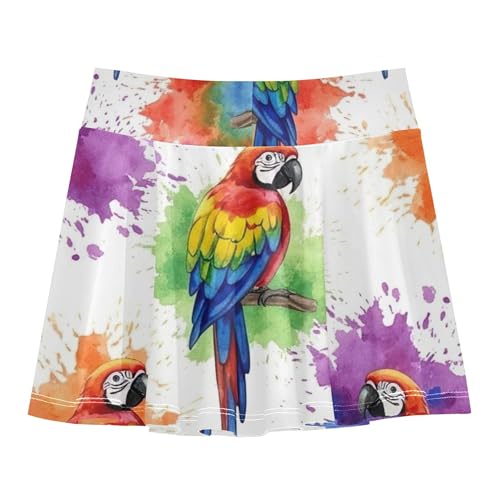 Watercolor Parrots Colorful Splash Athletic Shorts for Girls Skorts Kids Tennis Skirts Pleated Butterfly 3t2