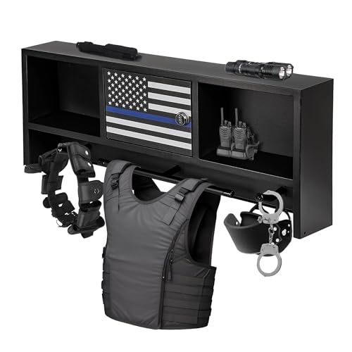 Police Gear Rack, Police Hanger with Hooks, Police Vest Wall Mounted Hanger Tactical Duty Gear Rack, Law Enforcement Personnel Equipment Storage Rack Black Body Armor Stand for Police Gift