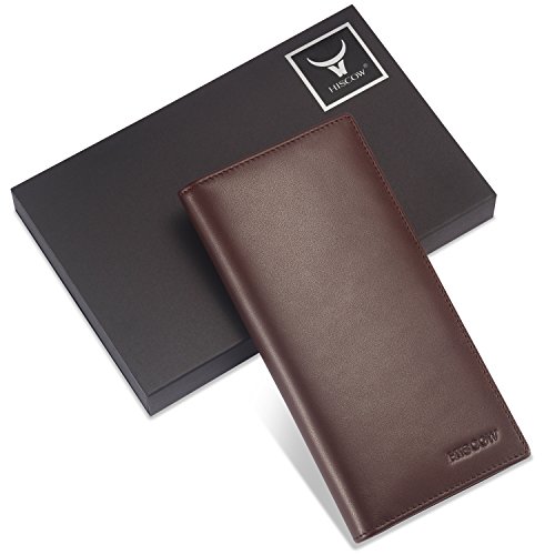 Image of HISCOW Bifold Long Wallet with 15 Credit Card Slots - Italian Calfskin (Coffee)