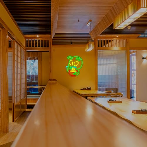 Image of Cute Ramen Alien Neon Sign Colorful Led Lights Green Neon Signs for Wall Decor USB Light Up Sign Neon Signs for Restaurant Dinning Room Japanese Noodle Shop
