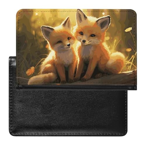 Bonito soporte para pasaporte para viajes, funda multifuncional personalizada con ranuras para tarjetas, cartera delgada con estampado de zorros para mujeres y hombres