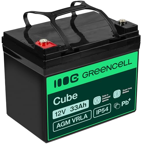 Akku Bleiakku Gel AGM 12V 33Ah Green Cell Akkubatterie für USV Bleigel Akku Sealed Lead-Acid Batterie VRLA Zyklenfest Golf Trolley Wohnmobil Boot Solarbatterie Solarspeicher Fotovoltaikanlage