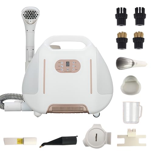 Portable Carpet Upholstery Area Rug Cleaner,12500Pa Strong Suction,Steam and Suction Fabric Cleaner,6 Speed Steam 3 Speed Cold Water Cleaning,Removable Water Tank(White)