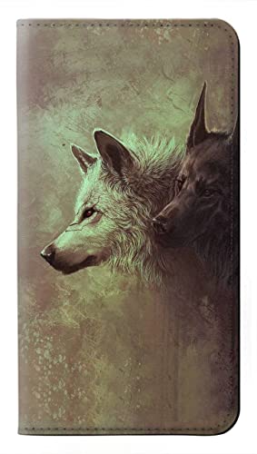 Étui Samsung Galaxy S25 Plus en cuir synthétique motif loup noir et blanc