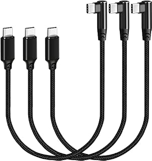 SUMPK USB C to USB C Cable 1FT 3 Packs, Right Angle 90 Degree Type C PD Fast Charging Cord 60W USB 2.0 Nylon Braided for Samsung Galaxy S22 S21 S20 S10, Pixel and other USB-C Plug