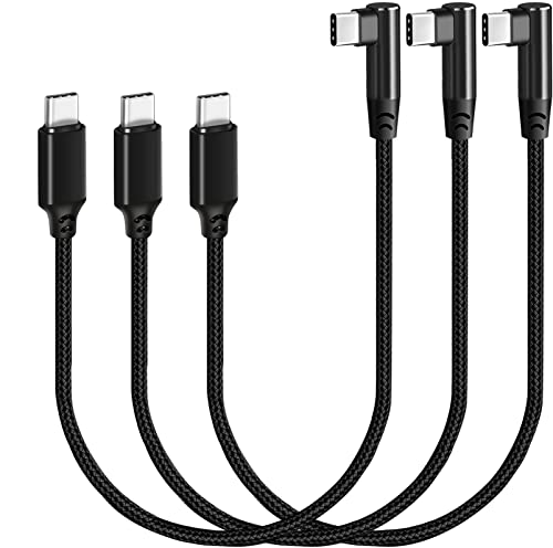 SUMPK Cable USB C a USB c 30cm 3 paquetes, ángulo recto 90 grados cable de carga rápida PD tipo C 60W USB 2.0 tejido de nylon compatible con Samsung Galaxy S22 s21 S20 s10, macbook, pixel