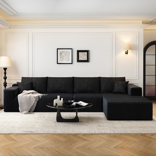Image of 135.4 inch Cloud Modular Sectional Sofa Couch with L-Shape Chaise,Modern Minimalist Upholstered Couches for Living Room Bedroom,Deep Seat Corner Couch,No Assembly Required (Black,Right Facing Chaise)
