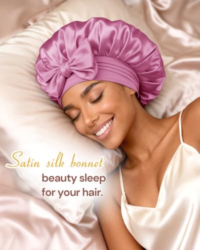 Image of Bonnet Queen Silk Bonnet Satin Bonnet Hair Bonnet Silk Hair Wrap Tie Bonnet for Sleeping Sleep Bonnet Night Cap for Women Curly Hair