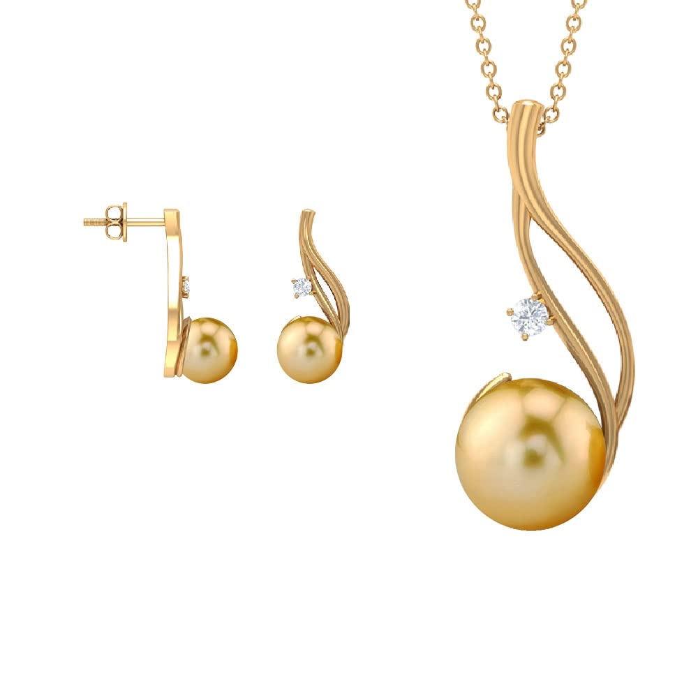 Rosec JewelsCultured Pearl Solitaire Pendant Necklace Earrings Set, Golden Pearl Jewelry Set for Women, Girls