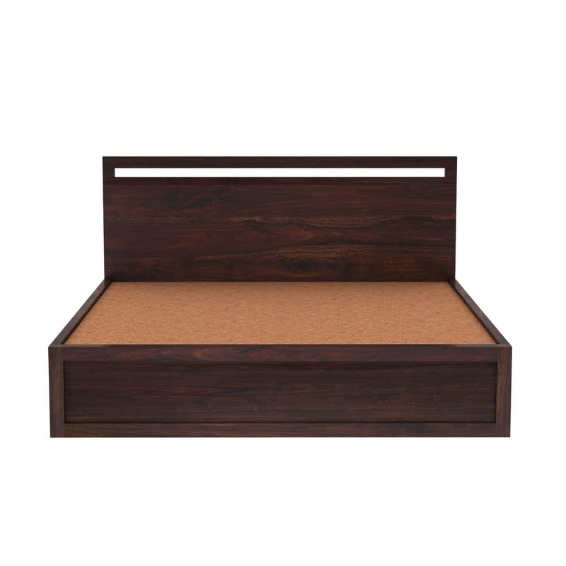 Image of Solid Wood Queen Size Bed for Bedroom | Wooden Furniture Crafted from Premium Sheesham Wood | Elegant Bedroom Double Bed with 4 Drawer Storage | Walnut Finish (80.5X62.5X15 Inches)