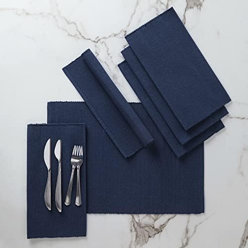 Encasa Fine Ribbed Cotton Placemats Set of 6 With Ladder Black Color & Rectangular Size 46x32 cm For Dinning Table Fall Decoration, Halloween & Christmas Festivals - Machine Washable