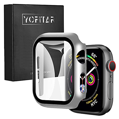 YOFITAR Apple Watch 用 ケース Series6/SE3/SE2/SE/5/4 アップルウォッチ保護カバー ガラスフィルム 一体型 PC素材 全面保護 超薄型 装着簡単 耐衝撃 高透過率 指紋防止 傷防止(40mm,シルバー)