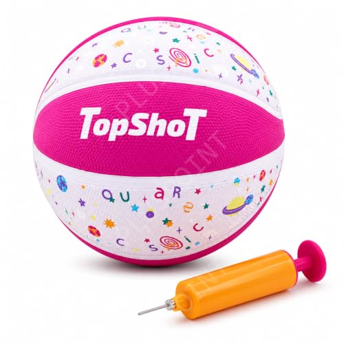 Image of PLUSPOINT Kids Basketball with Air Pump | Colorful Printed Rubber Basketball for Indoor & Outdoor Play | Training Sports Ball for Boys & Girls | Easy Grip Recreational Basketball