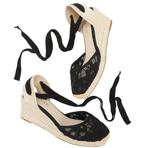 Image of Women's Espadrille Wedge Sandals Closed Toe Lace-Up Shoes
