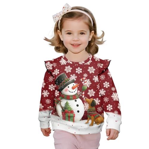 Dolyues Toddler Baby Girl Christmas Sweatshirt Cute Long Sleeve Crewneck Pullover Top Fall Winter Clothes 1-8T