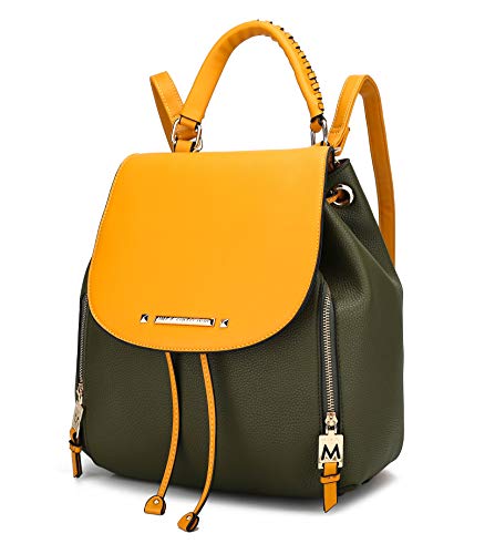 MKF Collection Mochila feminina de couro vegano, bolsa com alça superior, bolsa feminina fashion de bolso, bolsa de viagem da Mia k, Kimberly Olive-Mostarda