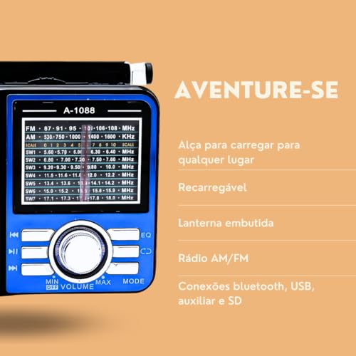 Rádio AM FM Retrô Vintage Portátil Com Bluetooth Cartão SD TF Auxiliar Recarregável Bivolt 110v 220v