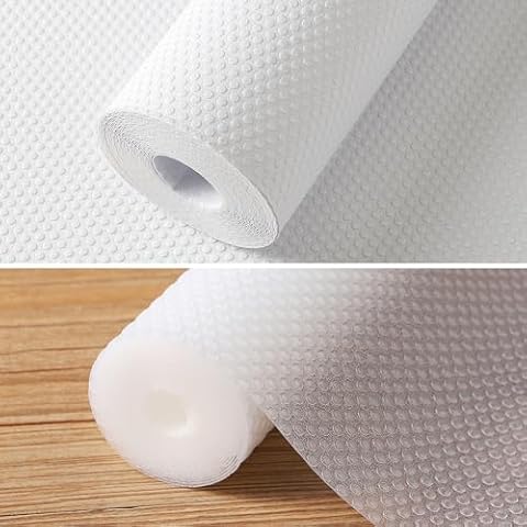 FLPMIX Shelf Liner White - Waterproof Pantry Cabinets Liners, 17.7" X 96Inch＋Clear Easy to Cut Drawer Liners, Waterproof Cabinets Liners, Translucent Refrigerator Liner 16" X 300 inch Cover