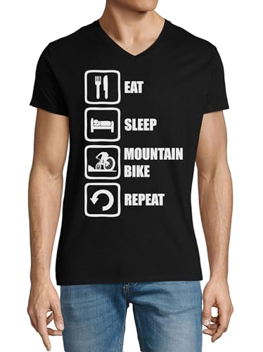 T-shirt Mountain Bike en coton noir haut de gamme col en V