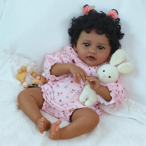 Muñeca Bebé Reborn Afroamericana Realista de 18 pulgadas miniatura 3