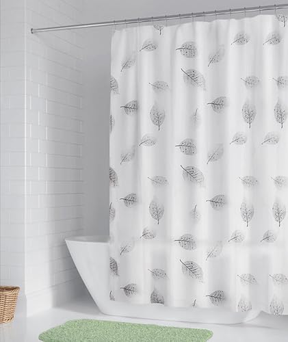 Shower Curtain Liner with 12 Plastic Hooks, 72x72 Inch Plastic Shower Curtain Liner for Shower Stall & Bathtubs, Bathroom Curtains Shower Curtain and Liner Set (Grey Leaf)