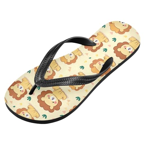 ALAZA Childish Cartoon Lion Flip Flops for Women Fashion Beach Slippers Comfort Mens Flip Flops Non-Slip Rubber Shower Slippers Sandal for Hotel Travel Sport,XS2
