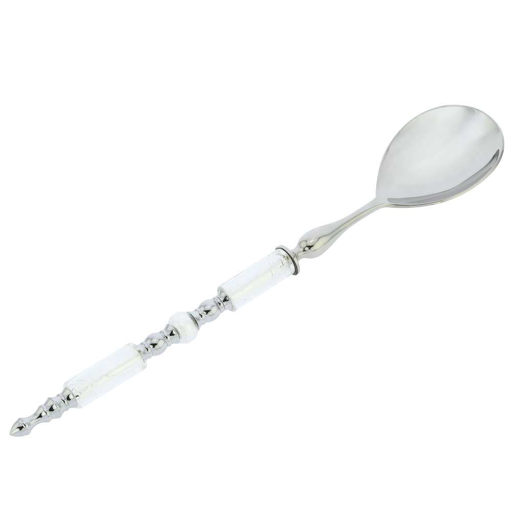 Cucchiaio da insalata in vetro di Murano italiano - bianco argento