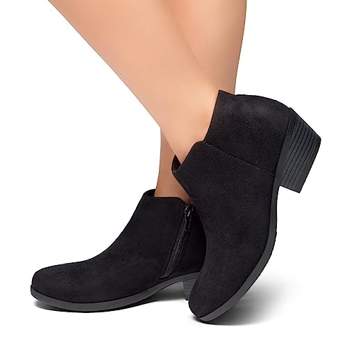 Herstyle Womens Chatter Western Ankle Bootie Closed Toe Casual Low Stacked Heel Boots, Black, Size 7.5 #TOP4