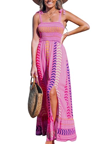 Image of CUPSHE Women Paisley Smocked Tie Strap Slit Ruffled Maxi Dress