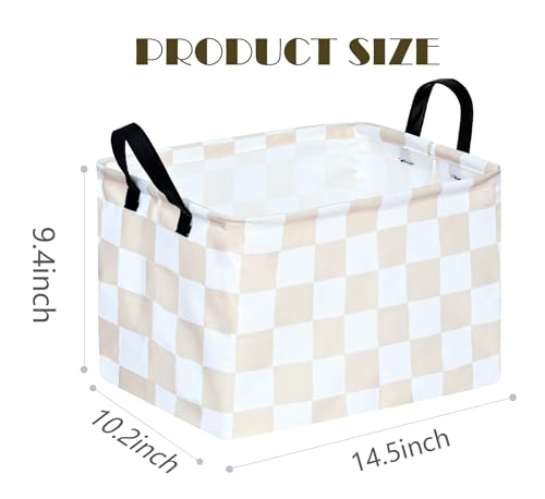 Image of MAIZMZ Beige Check Storage Basket Baby Toys Organizer Bins Decorative Gifts Bakset Waterproof Nursery Hamper Women Storage Cube Kids Laundry Basket for Home /Dorm /Kitchen /Pet /Office /Closet /Shelf /