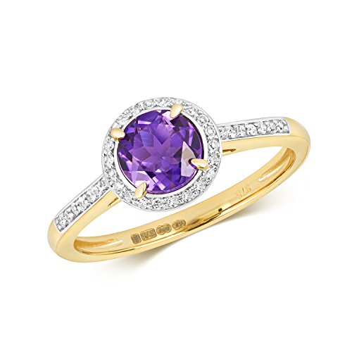 Bague Or Jaune 9 Carats Diamant 0.12ct et Améthyste d'Exception WJS14859