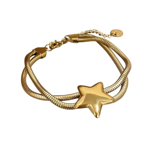 DTHYUXHM New 2026 Pumk Chunky Stainless Steel Stars Bracelets For Women Fashion Gold Color Snake Bone Chain Bracelet Wrist Jewelry Trendy Jewelry Fashion Festival