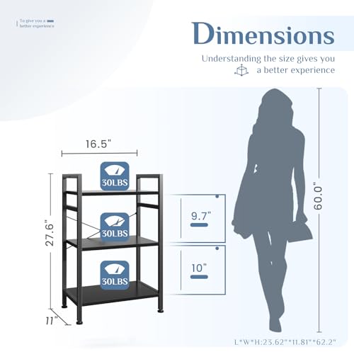 Image of DUMOS 3 Tiers Bookshelf, Classical Book Shelf, Tall Display Shelves in Living Room /Home /Office, Storage Organizer for CDs /Books /Movies, Black