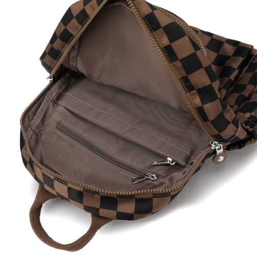 Image of Tanweibago Mini Nylon Women Backpacks,11L Small Ladies backpacks Casual Lightweight Women Shopping Travel Daypack (Checkered Coffee)