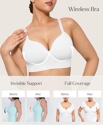 Image of Popilush Bras for Women No Underwire Seamless Wireless Support Bra Full Coverage Comfort T Shirt Bralette