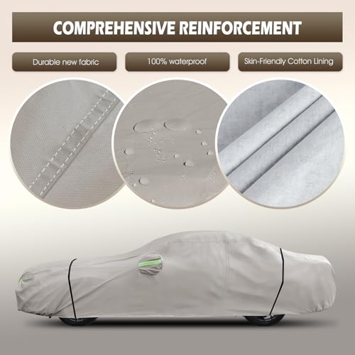 Image of Migaven 6 Layers Car Cover Custom Fit for Ford Mustang 1994-2025, for Chevy Camaro 2010-2025, Waterproof Full Exterior Cover Rain Sun Protection with Door Zipper