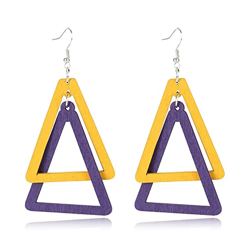 ANXIN Boho Personality Retro Tassel Rectangular Wooden Contrasting colors Earrings Chic Green Temperament Geometric Earrings Jewelry Gifts For Women