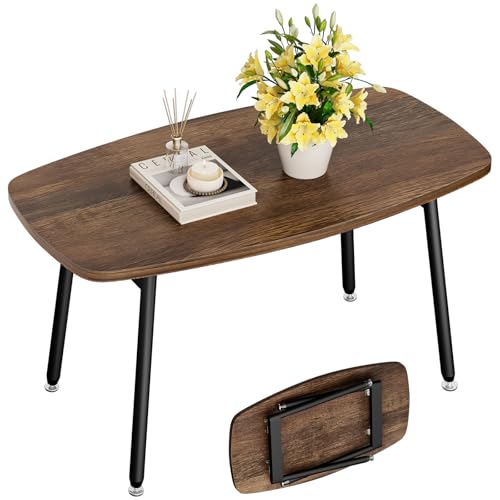 WOHOMO Folding Coffee Table Rustic Small Coffee Tables for Living Room Farmhouse Portable Table for Small Spaces Rectangular Mid Century Coffee Table, No Assembly 31.5 * 15.7 * 17.7IN, Walnut
